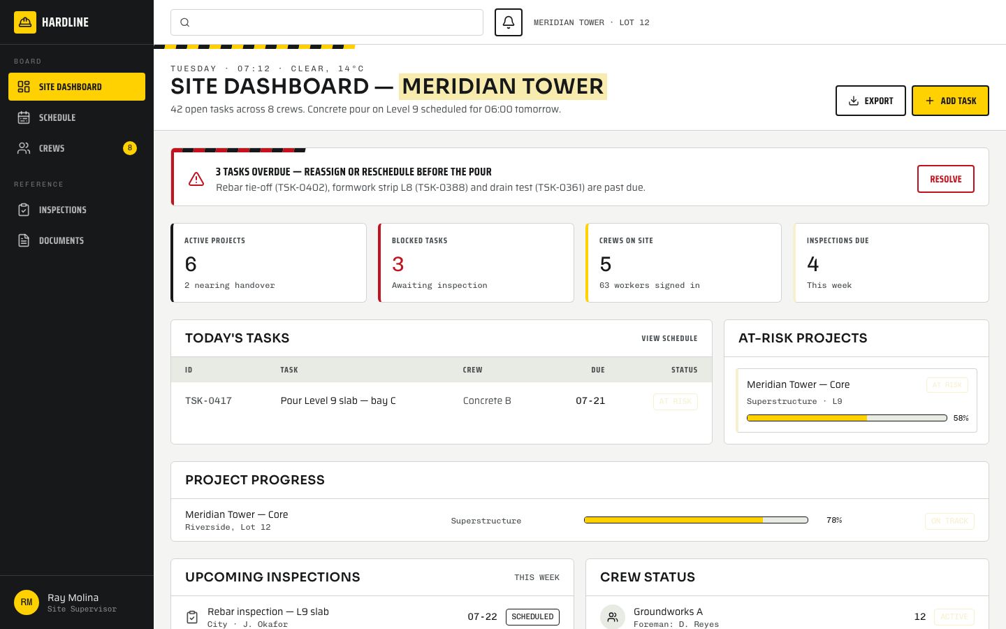 Construction PM Template — home page screenshot
