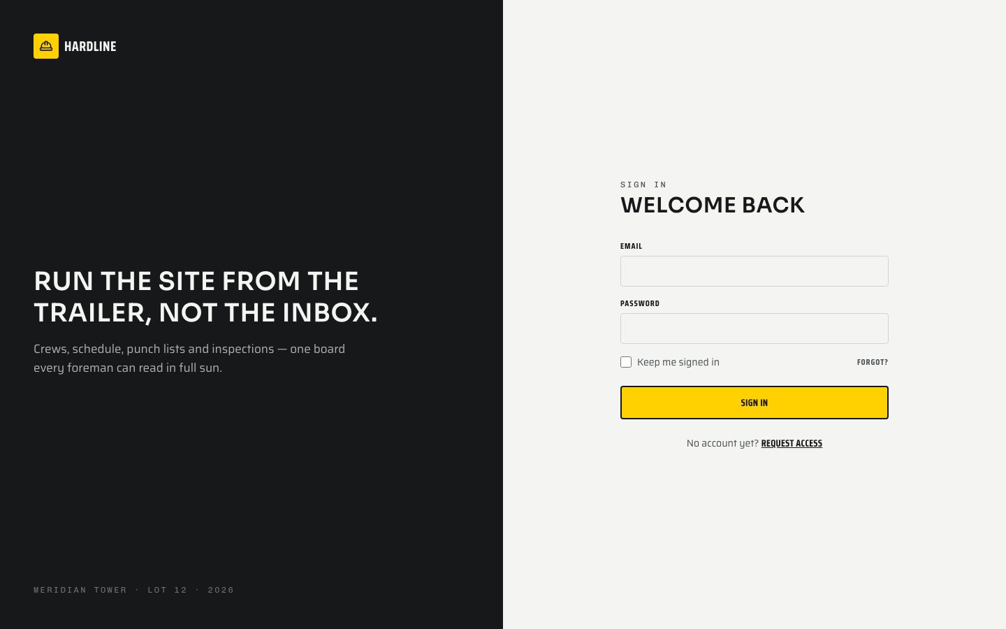 Construction PM Template — login page screenshot