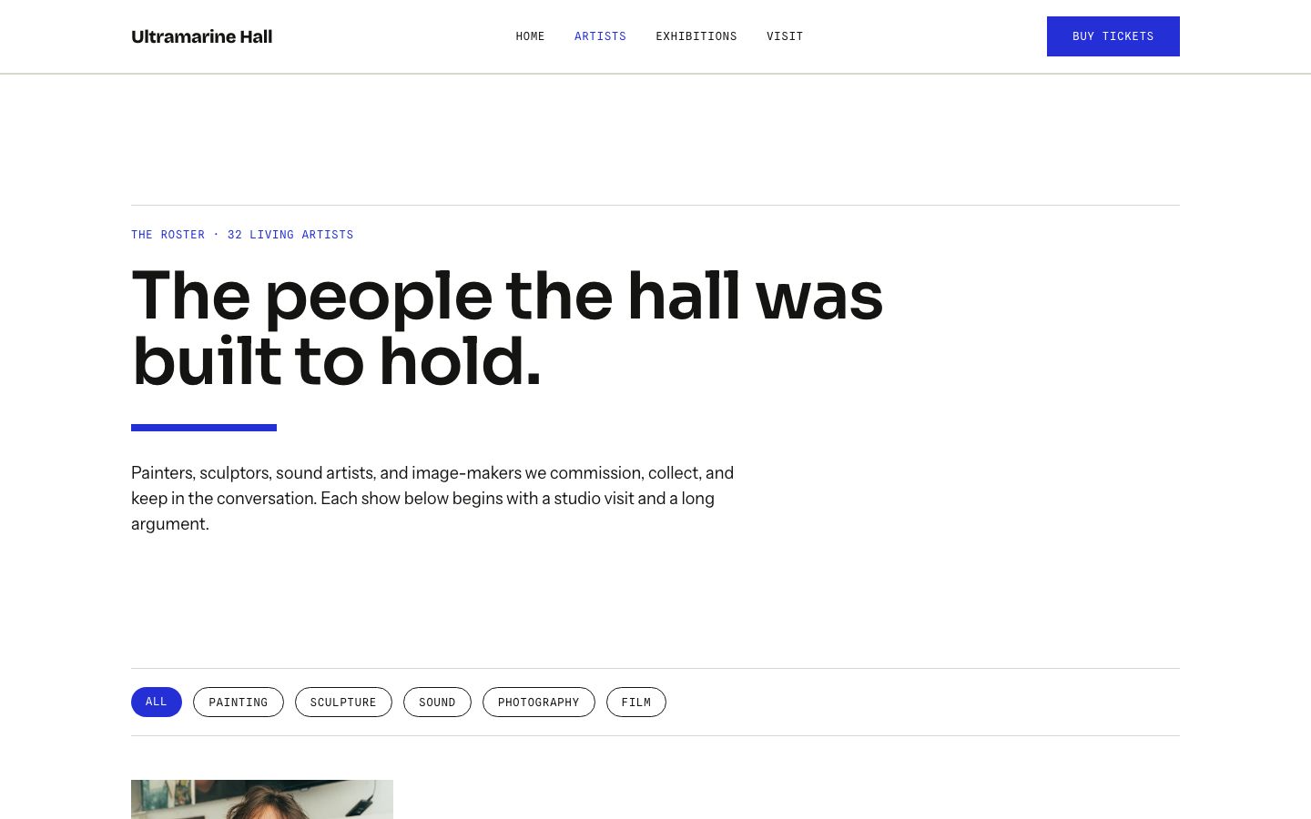 Art Gallery Website Template — artists page screenshot