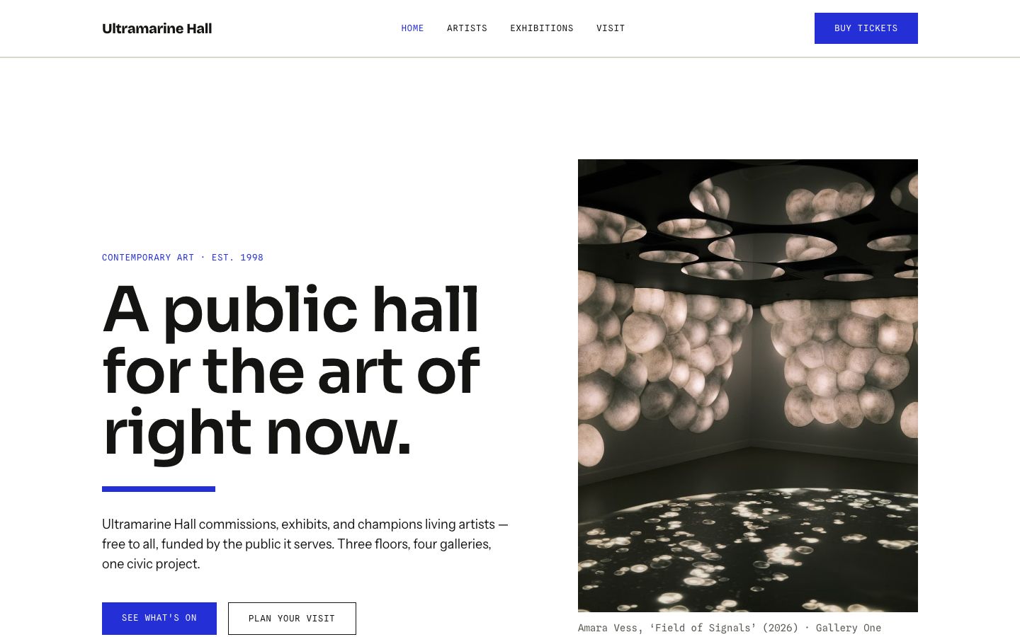 Art Gallery Website Template — home page screenshot