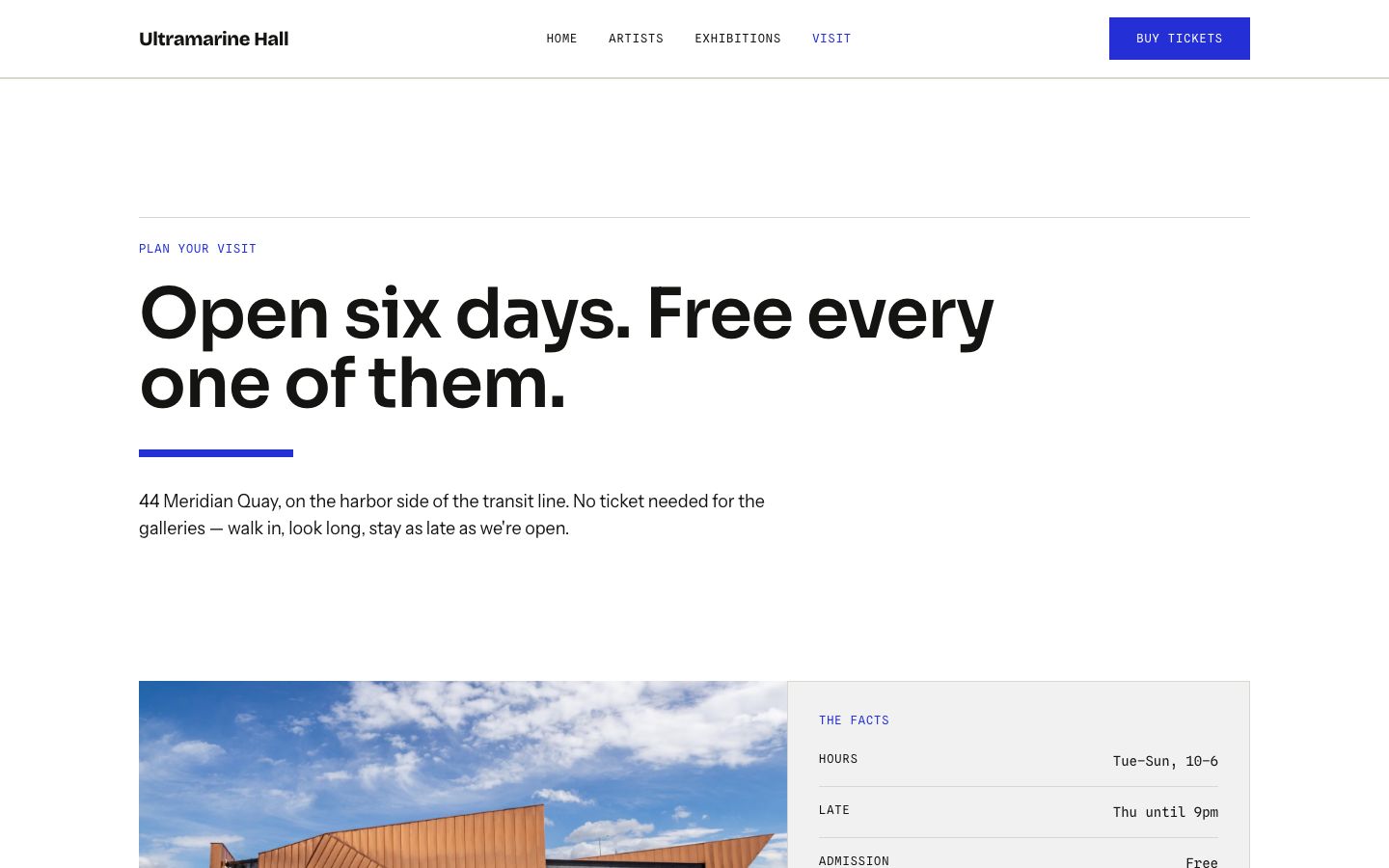Art Gallery Website Template — visit page screenshot