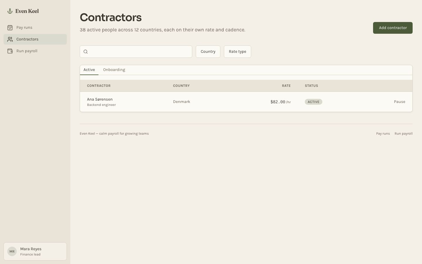 Contractor Payments Dashboard — employees page screenshot