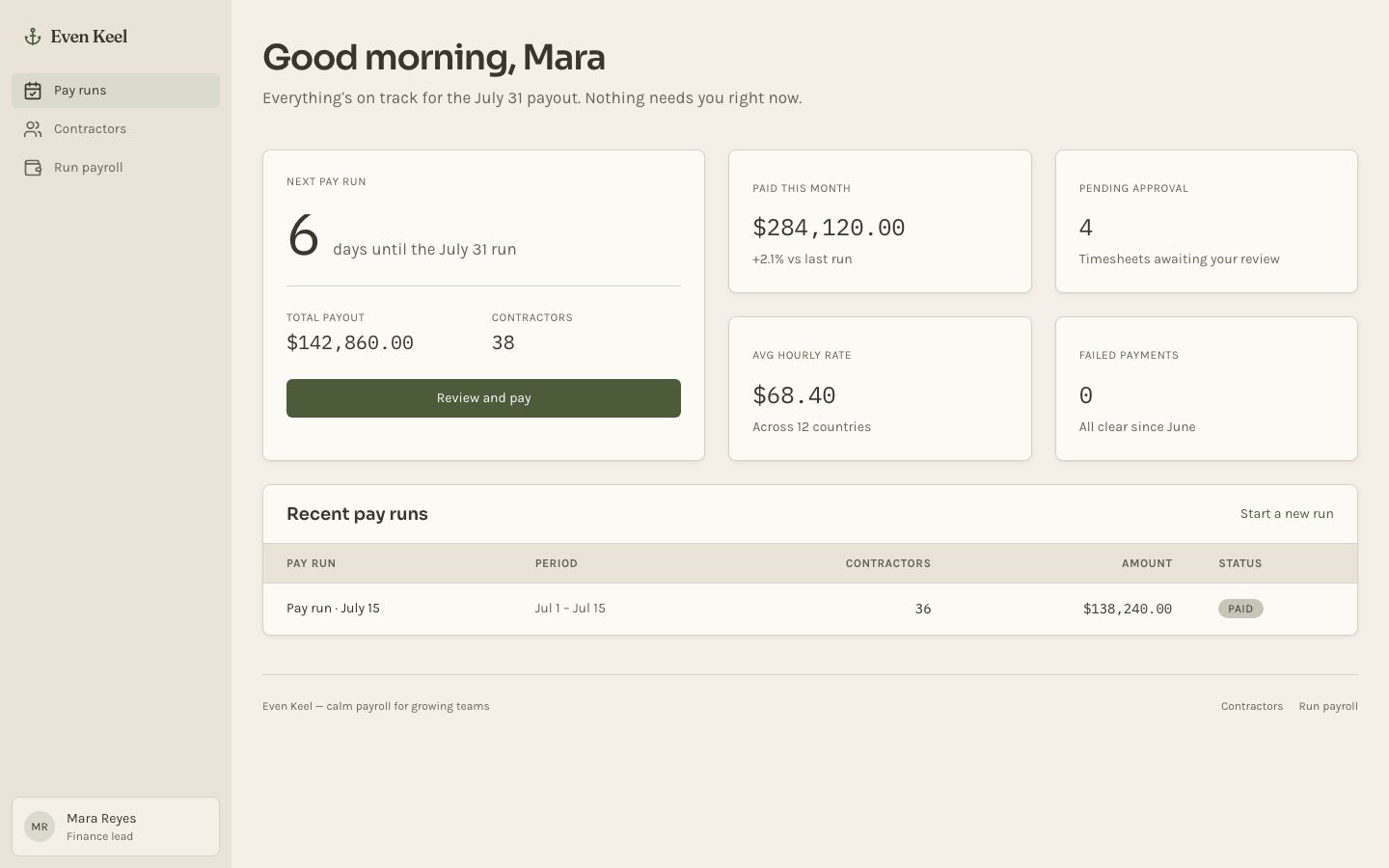 Contractor Payments Dashboard — home page screenshot