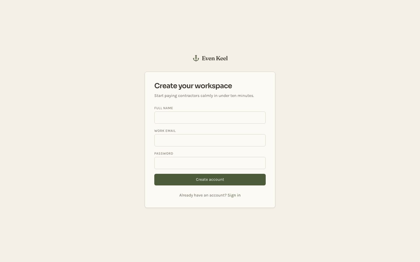 Contractor Payments Dashboard — signup page screenshot