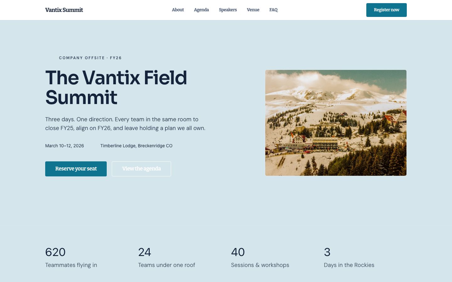 Corporate Event Website Template — home page screenshot
