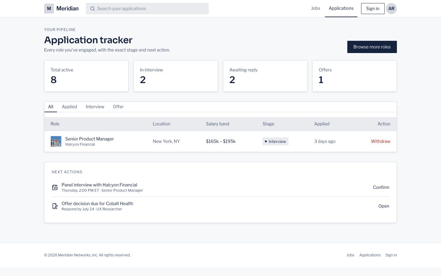 Job Board UI Template — applications page screenshot