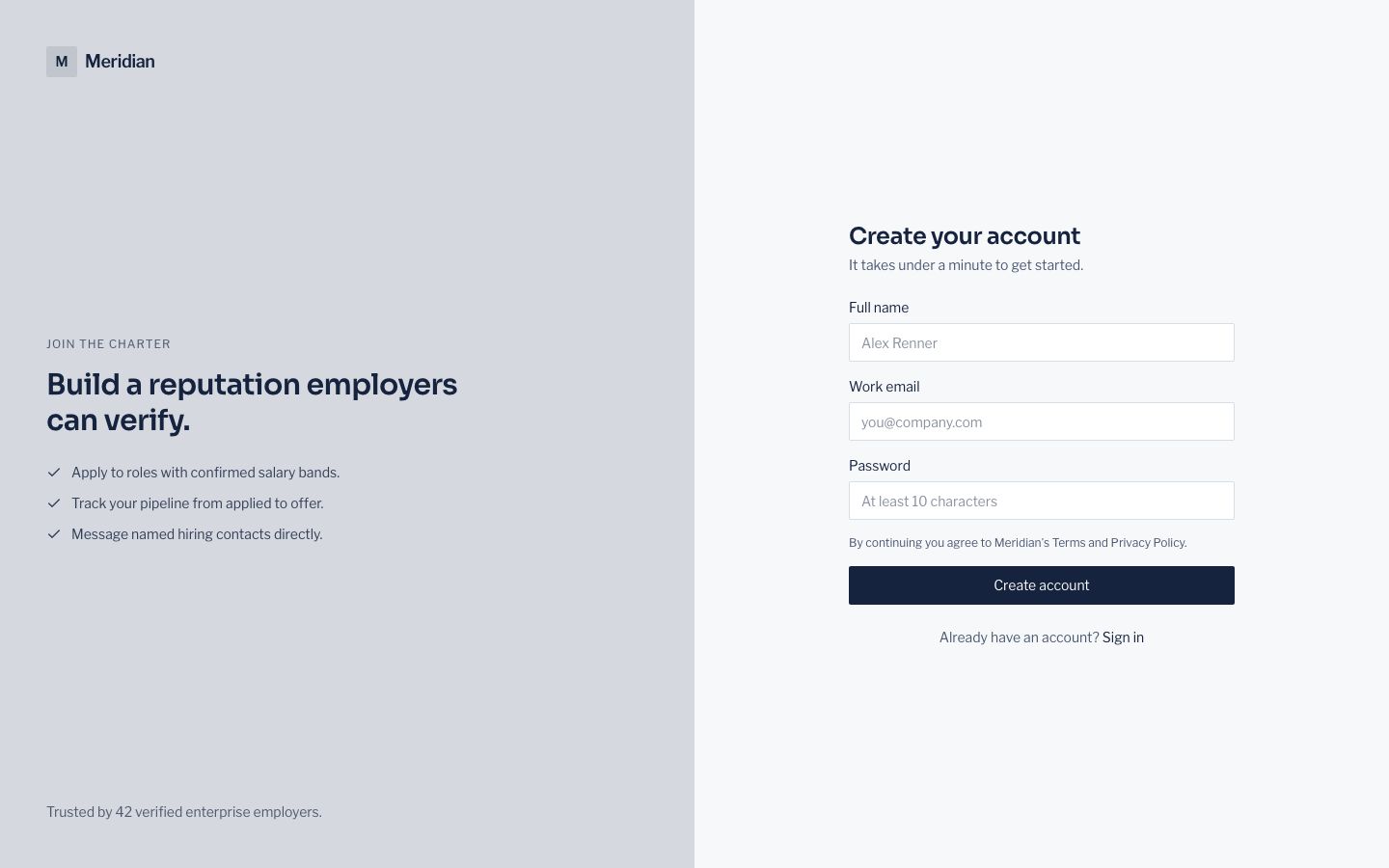 Job Board UI Template — signup page screenshot