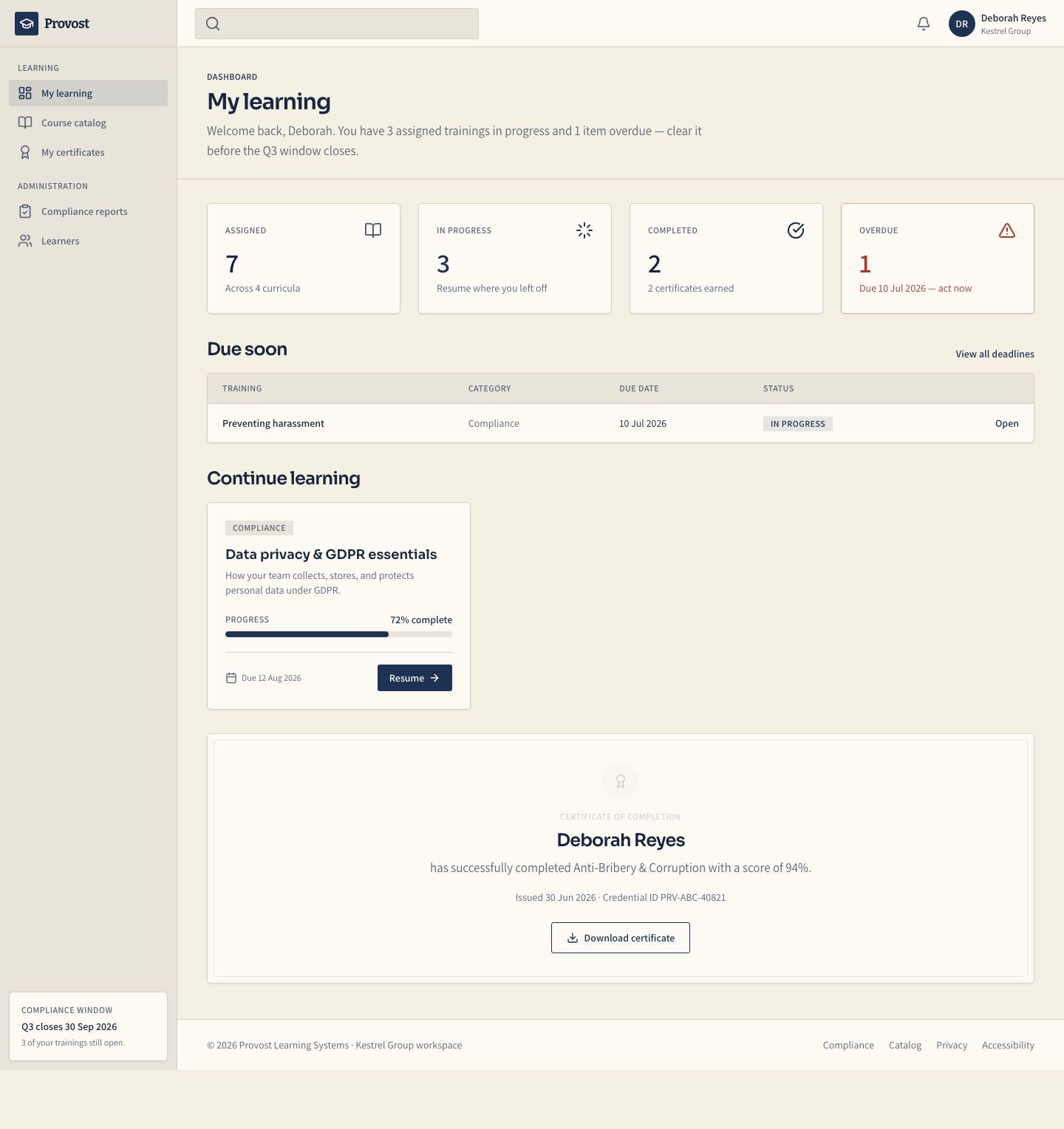 LMS Dashboard Template — full page preview