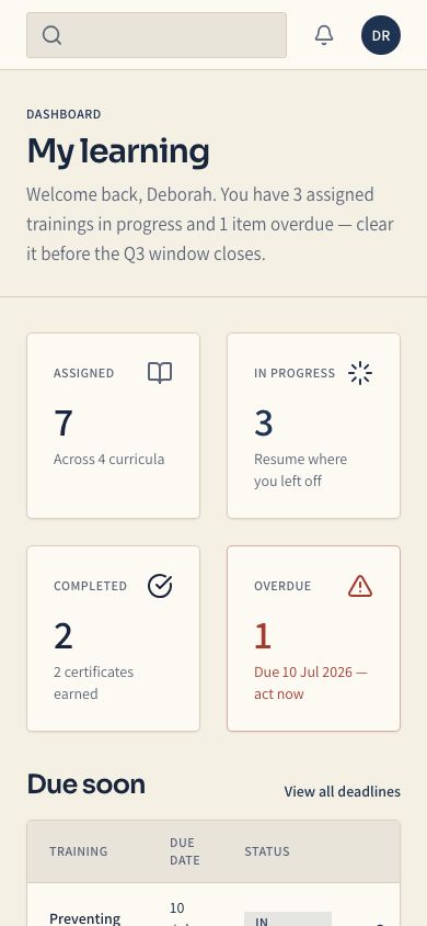 LMS Dashboard Template — responsive mobile layout