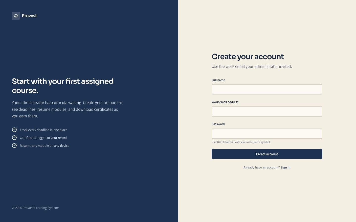 LMS Dashboard Template — signup page screenshot