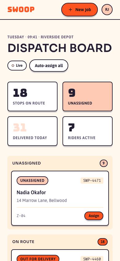 Courier Dispatch Dashboard Template — responsive mobile layout