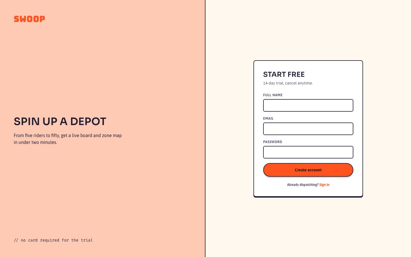 Courier Dispatch Dashboard Template — signup page screenshot