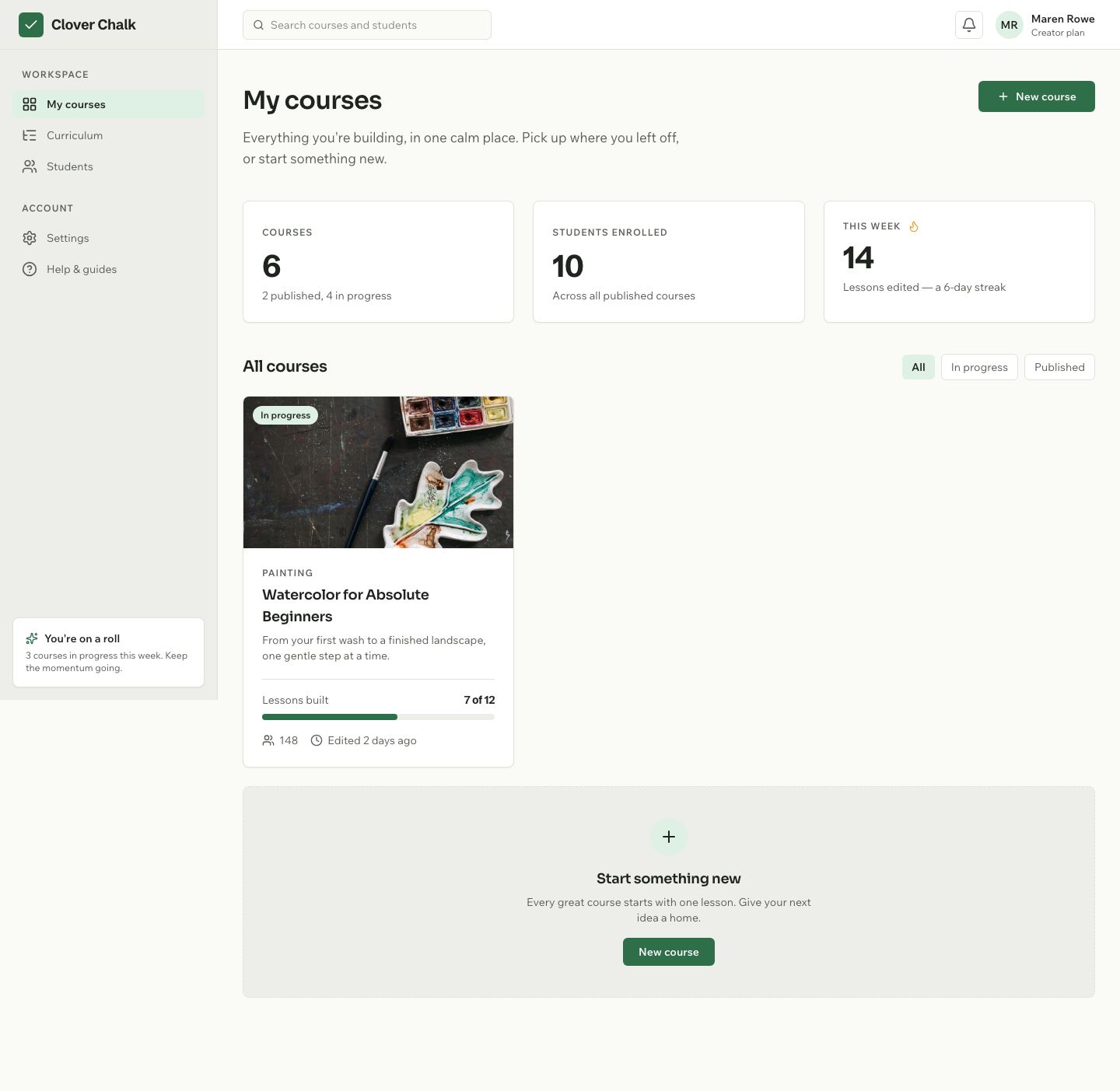 Course Builder UI Template — full page preview