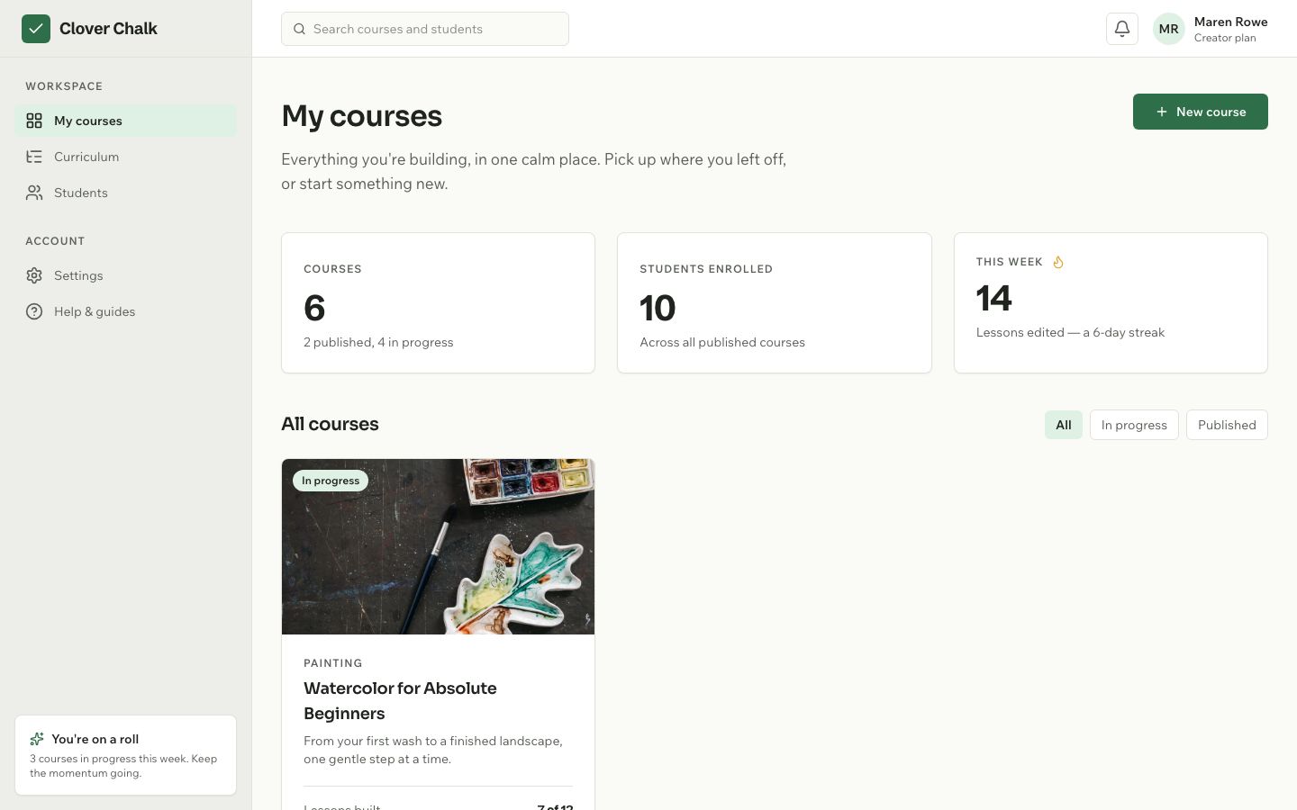 Course Builder UI Template — home page screenshot