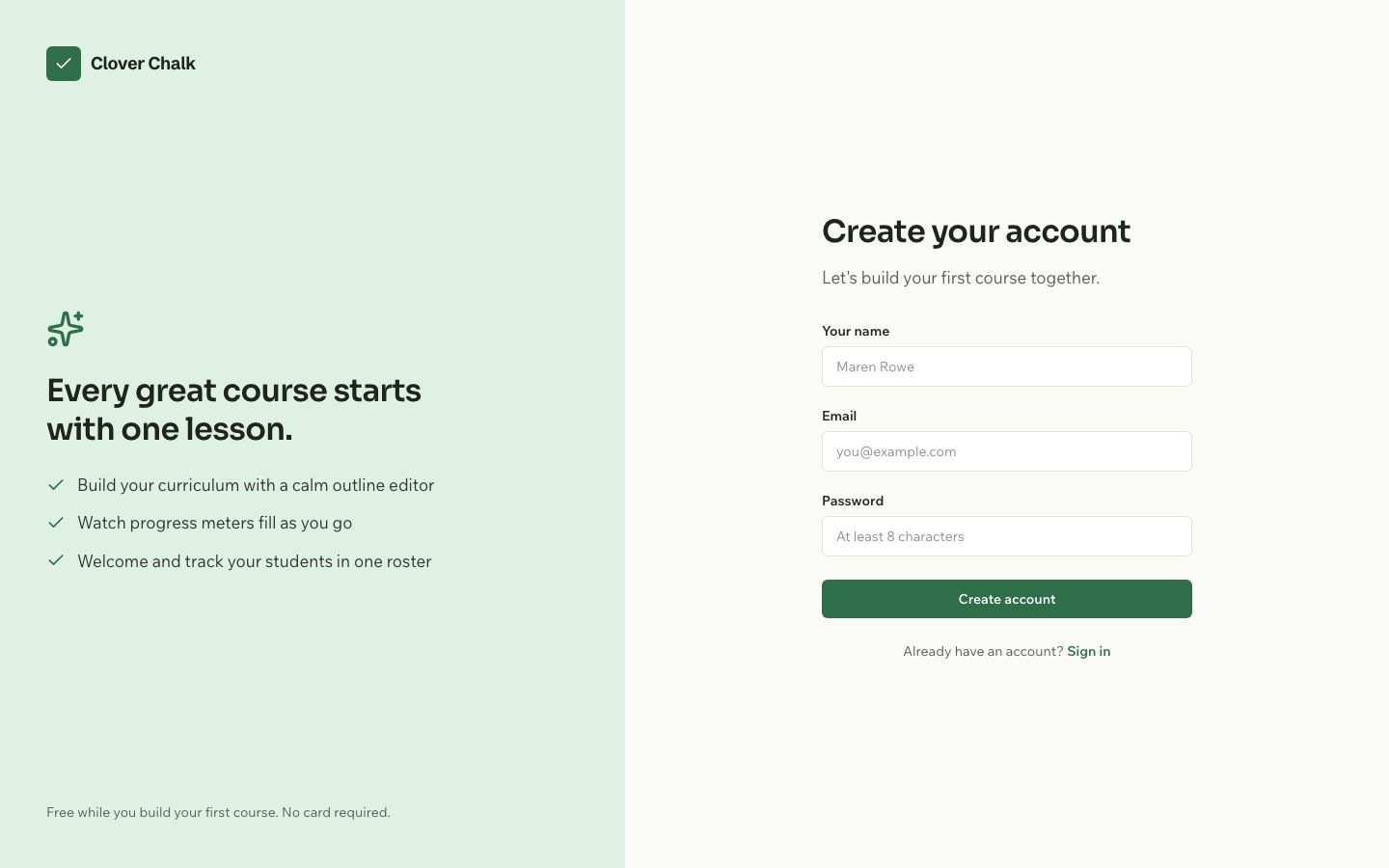 Course Builder UI Template — signup page screenshot
