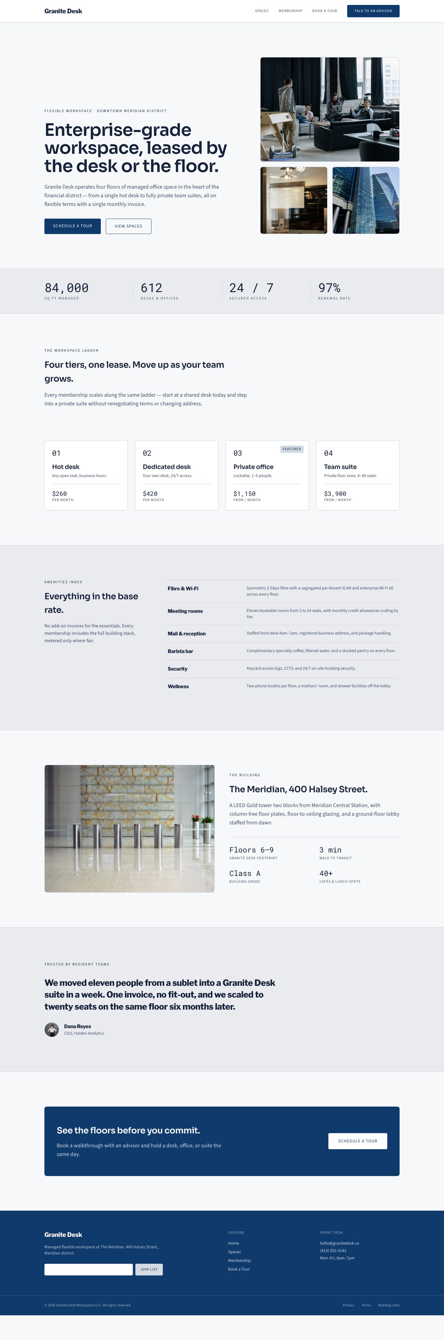 Coworking Space Website Template — full page preview