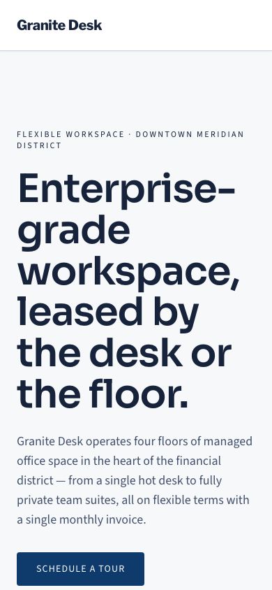 Coworking Space Website Template — responsive mobile layout