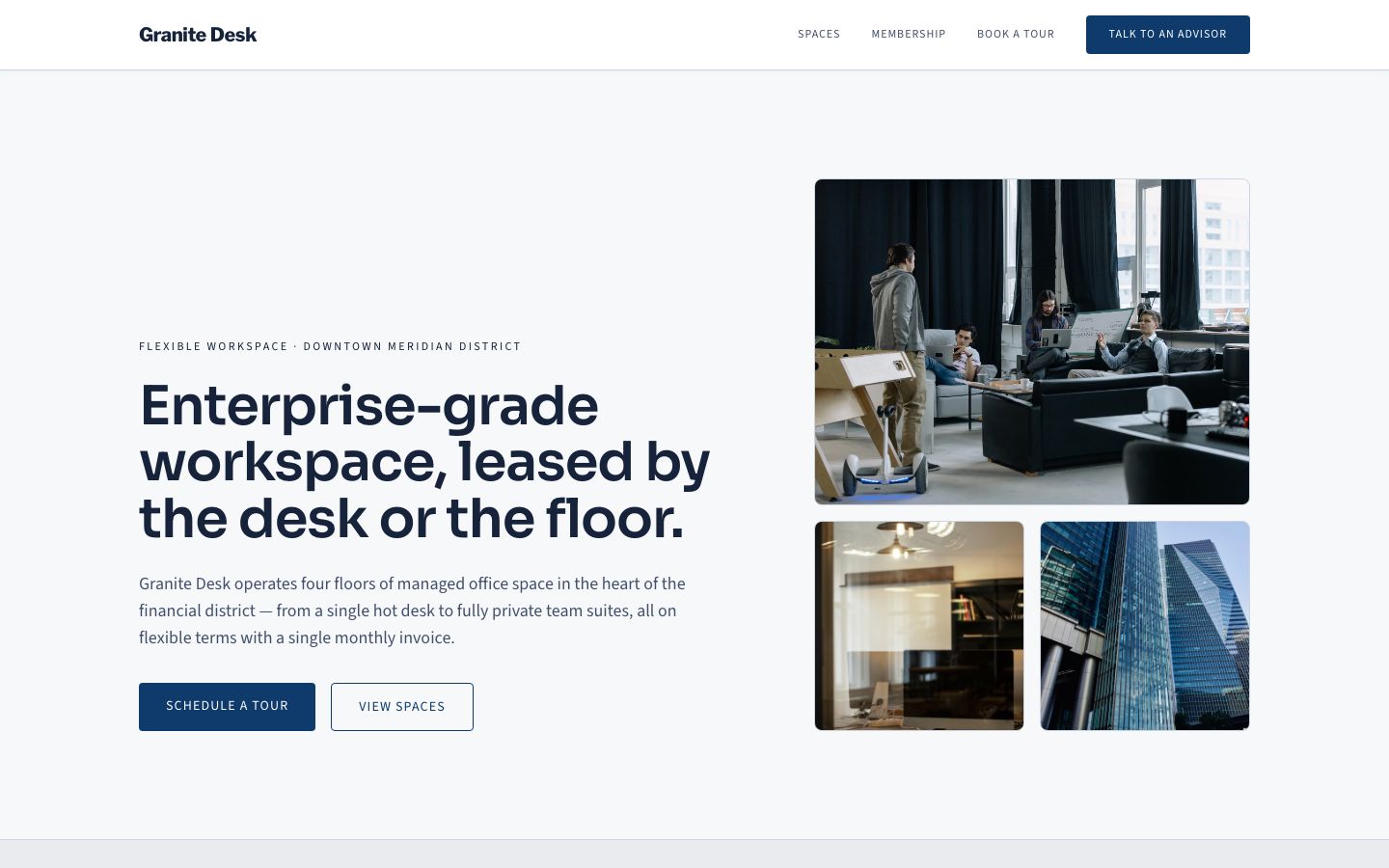 Coworking Space Website Template — home page screenshot