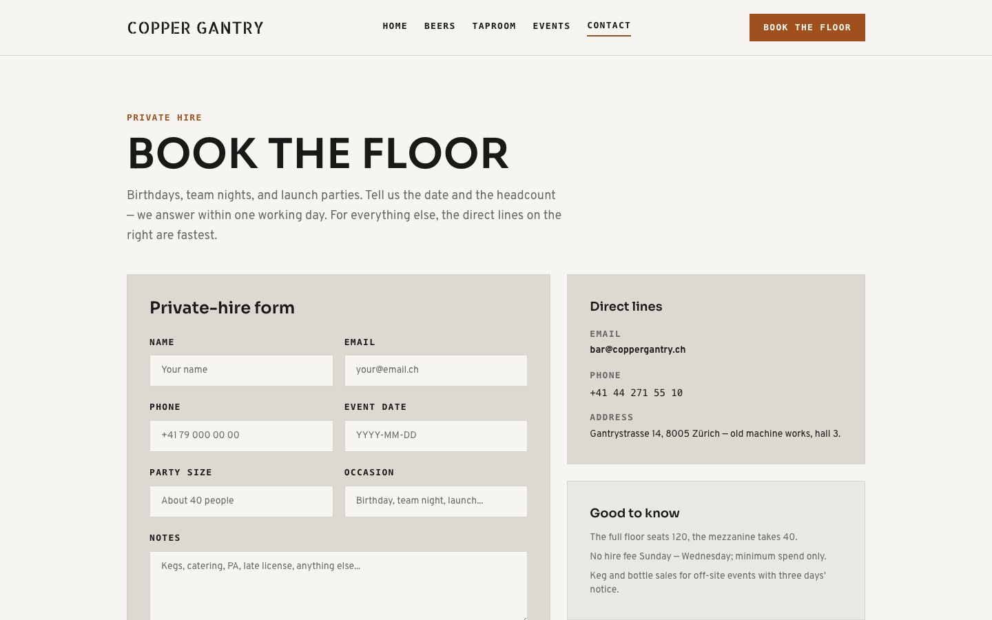 Brewery Website Template — contact page screenshot