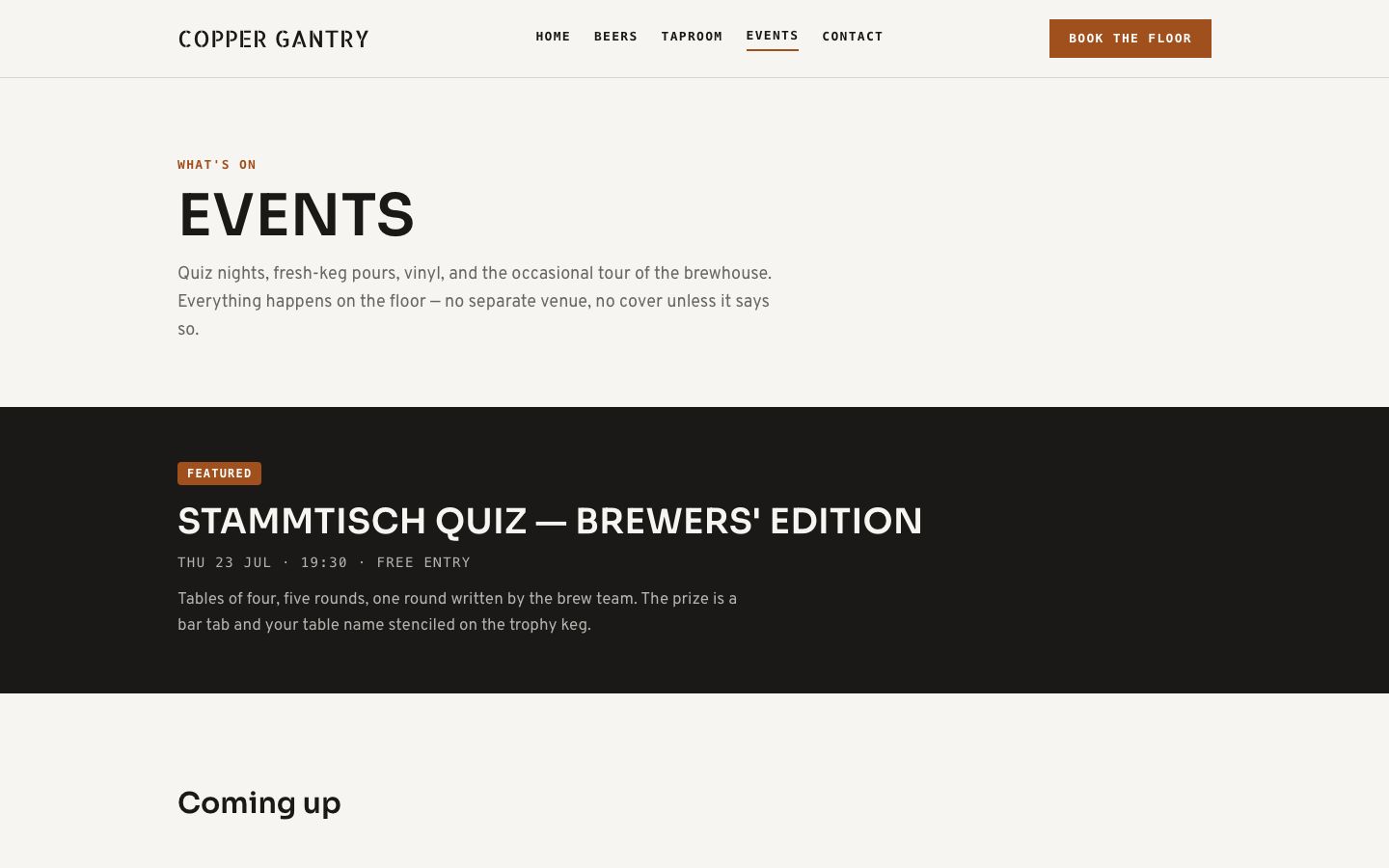 Brewery Website Template — events page screenshot