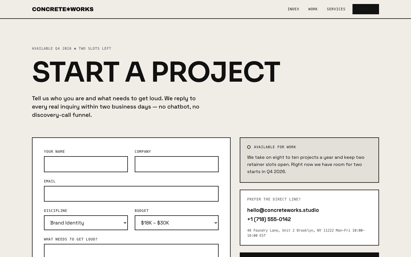 Creative Agency Website Template — contact page screenshot