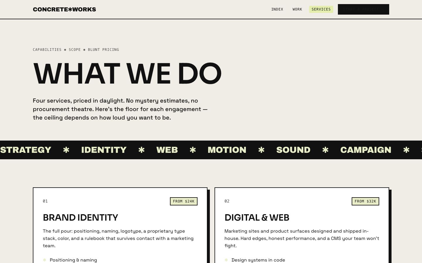 Creative Agency Website Template — services page screenshot