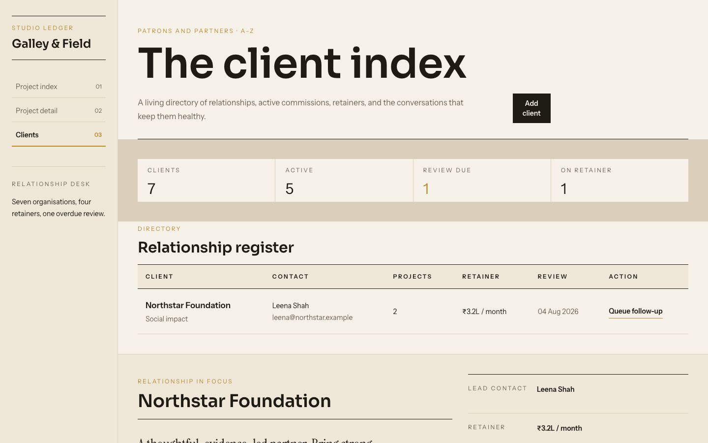 Agency Project Management Template — clients page screenshot