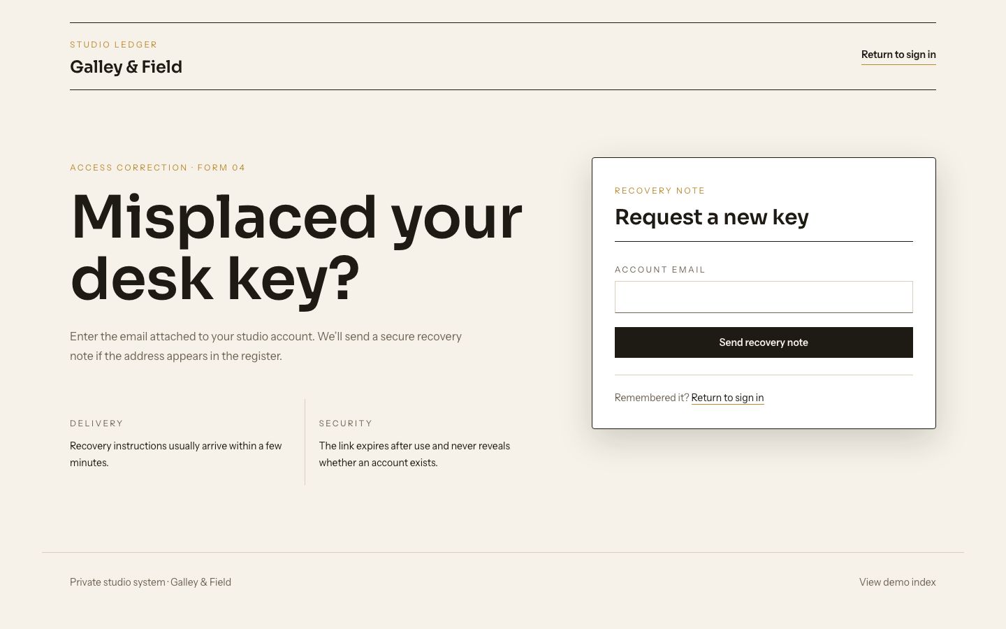 Agency Project Management Template — forgot password page screenshot
