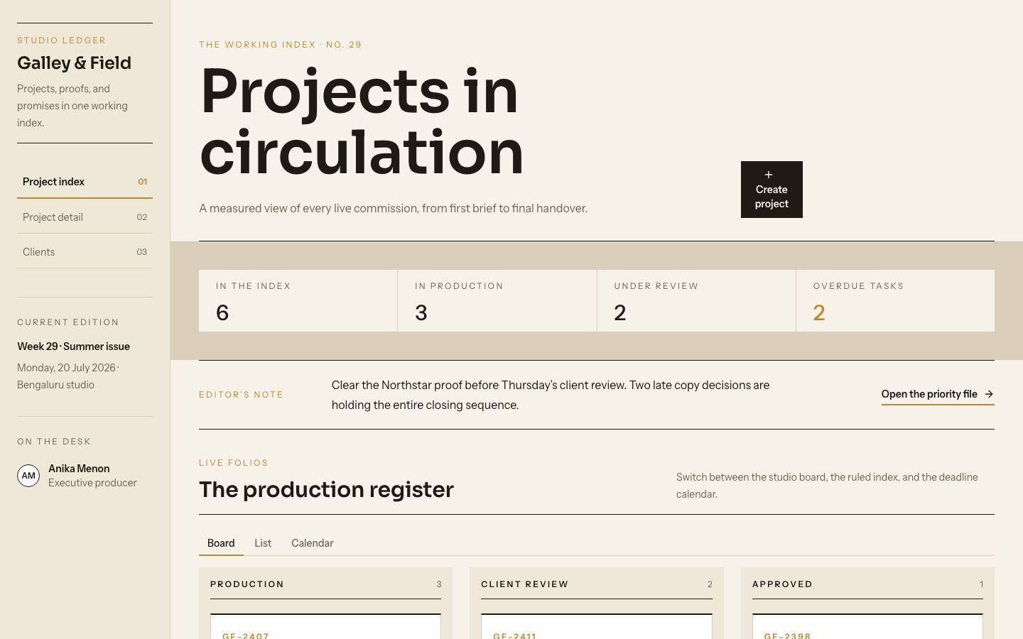 Agency Project Management Template — home page screenshot