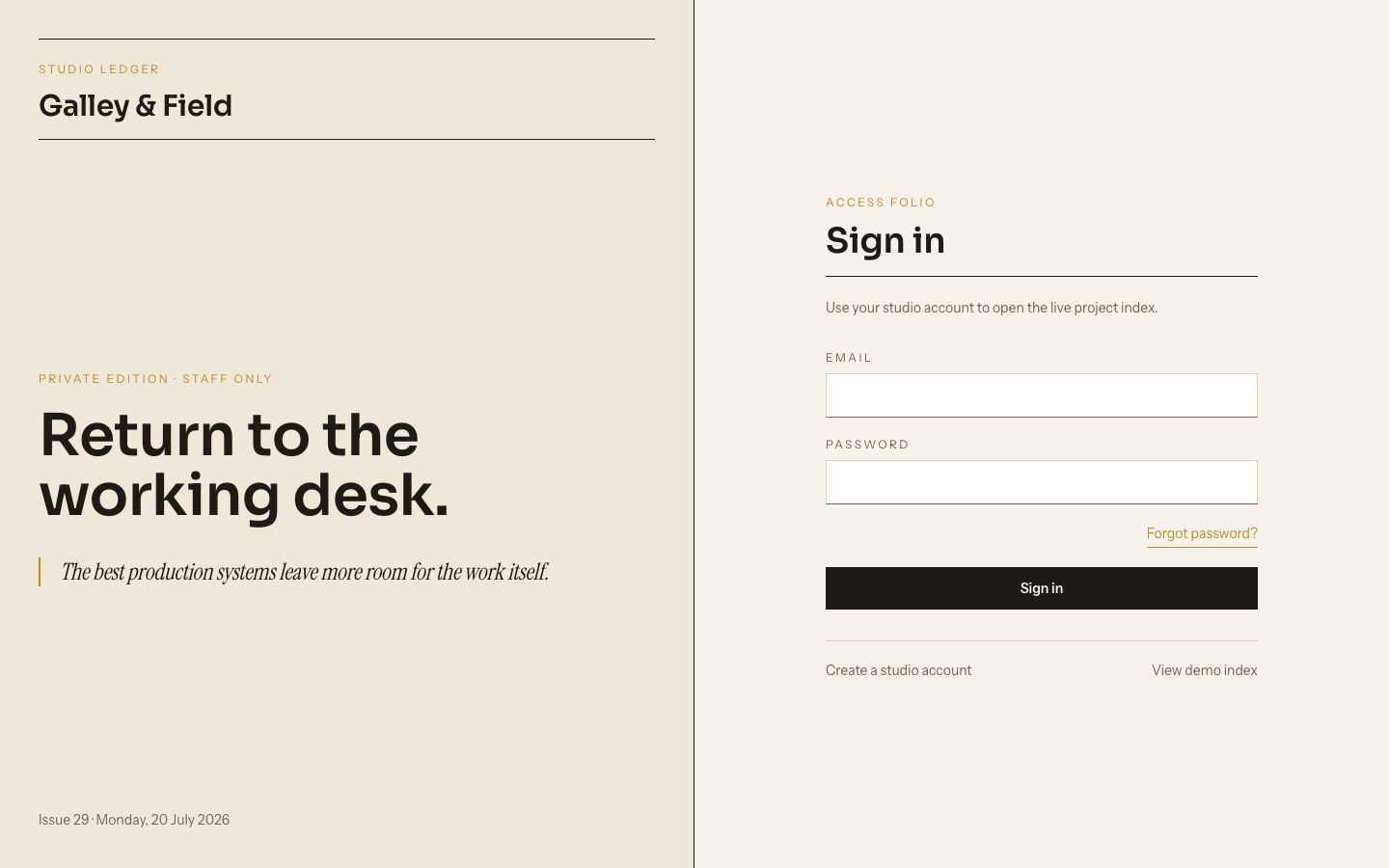 Agency Project Management Template — login page screenshot