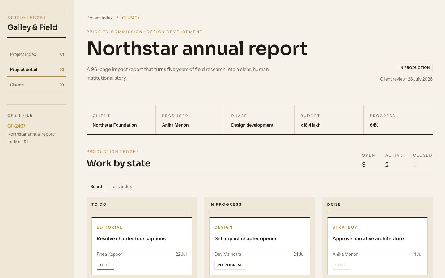 Agency Project Management Template — project detail page screenshot