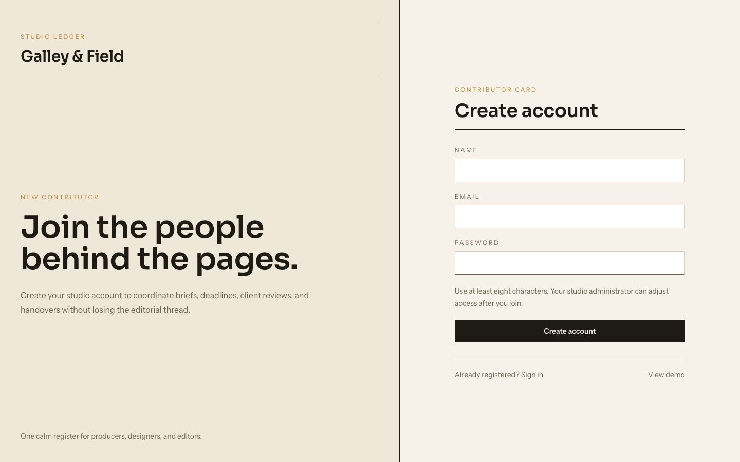 Agency Project Management Template — signup page screenshot
