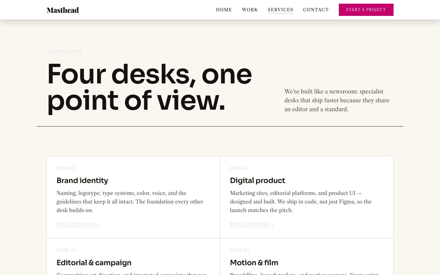 Agency Website Template — services page screenshot