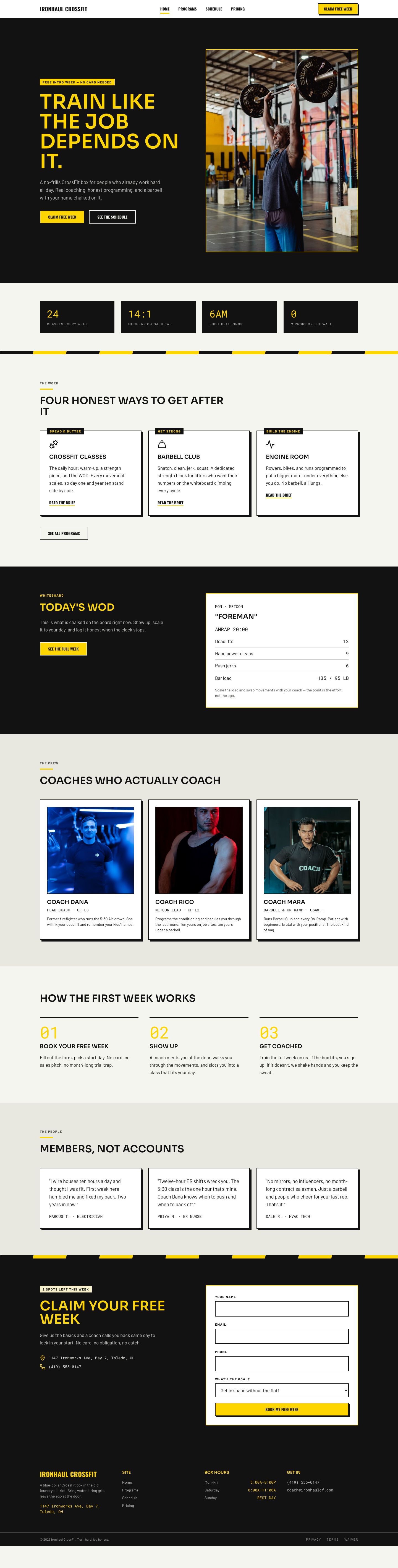 CrossFit Gym Website Template — full page preview