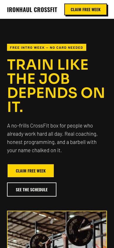 CrossFit Gym Website Template — responsive mobile layout