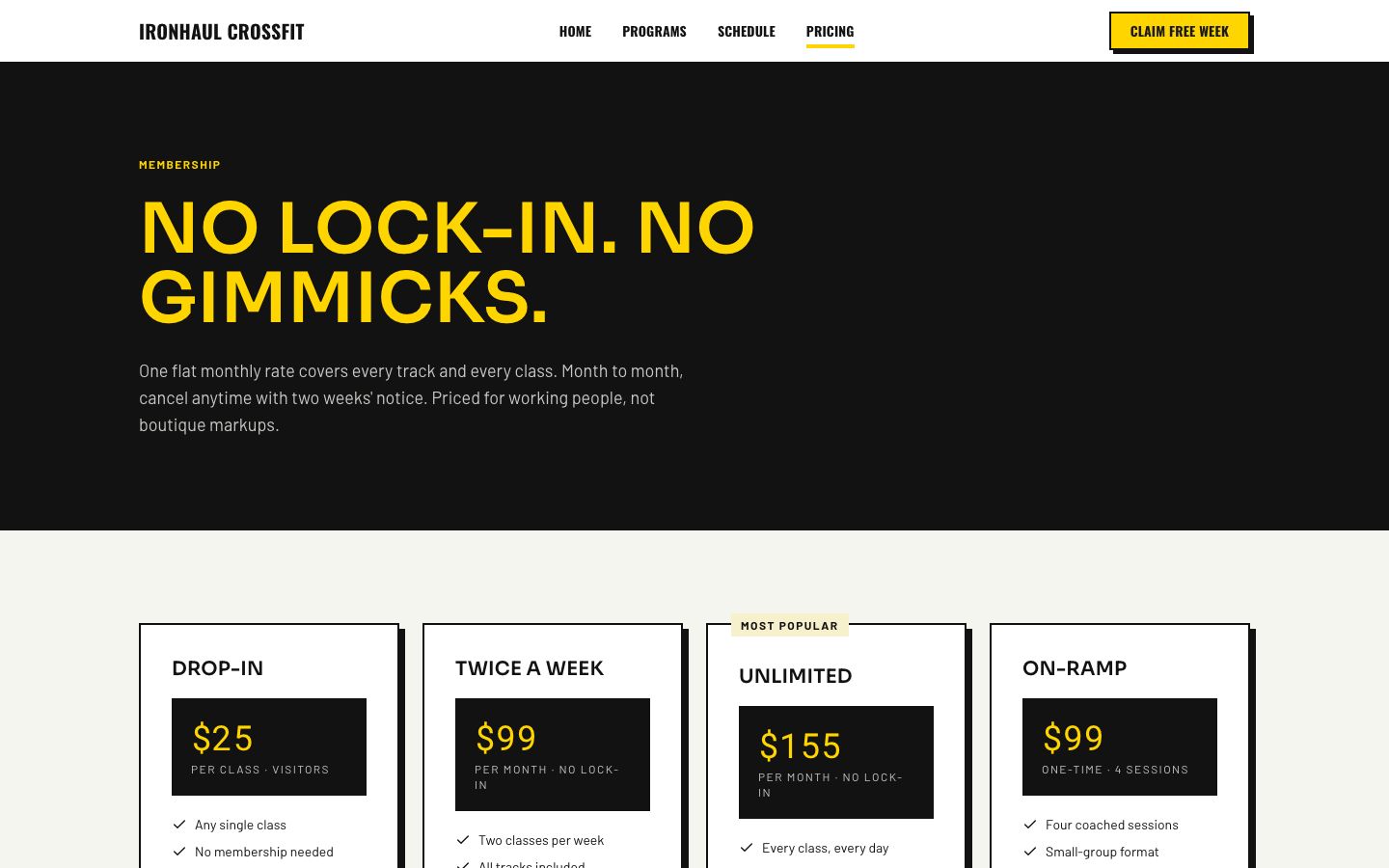CrossFit Gym Website Template — pricing page screenshot