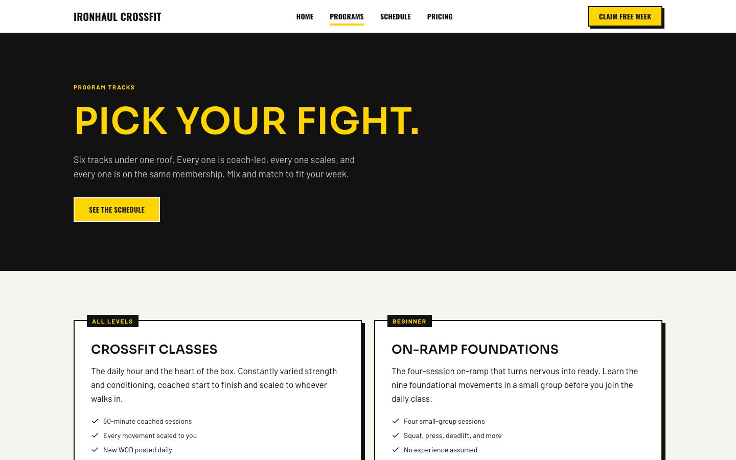 CrossFit Gym Website Template — programs page screenshot