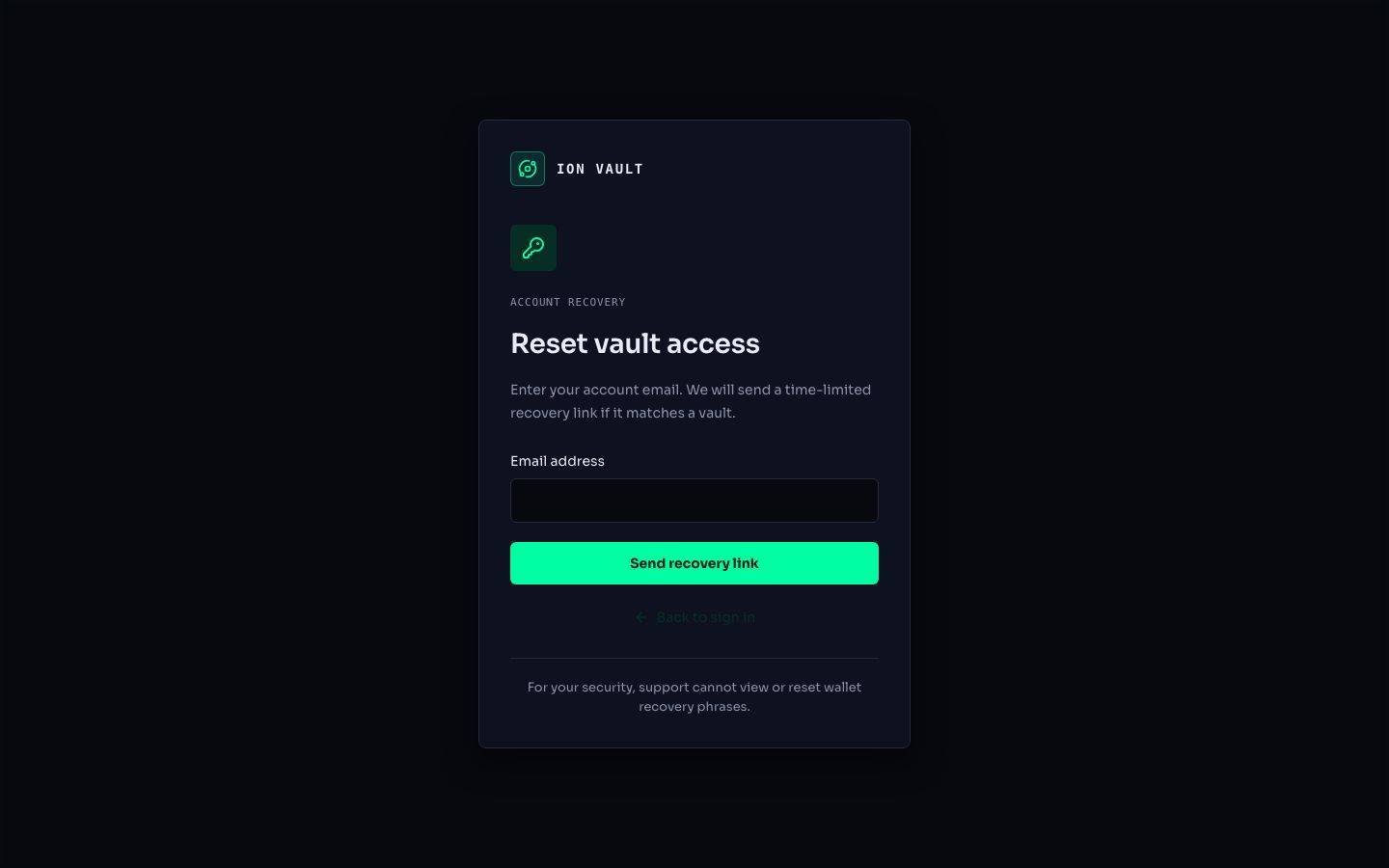 Crypto Portfolio Dashboard Template — forgot password page screenshot