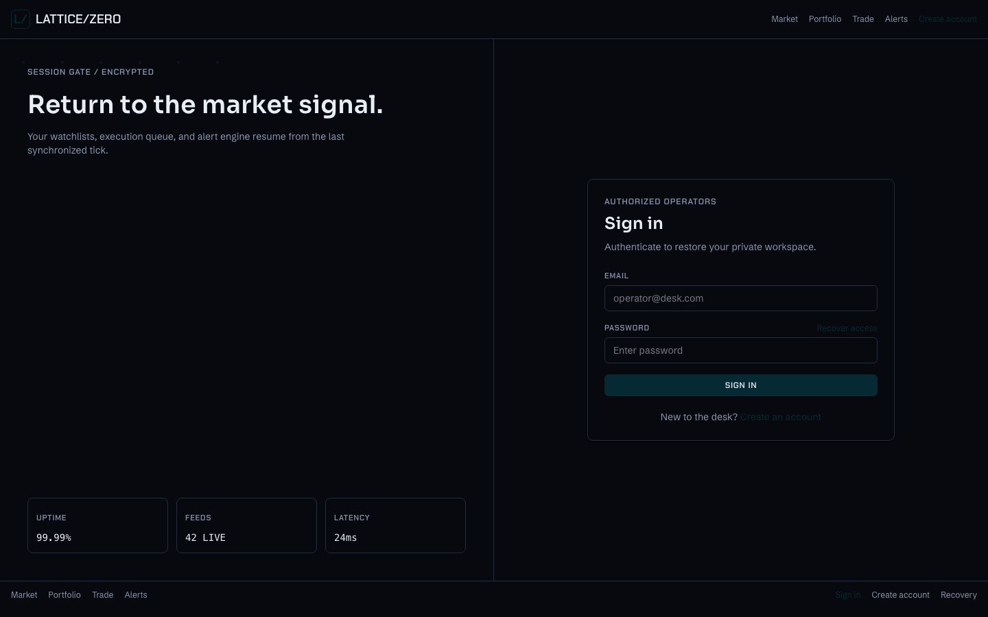 Crypto Price Tracker Template — login page screenshot