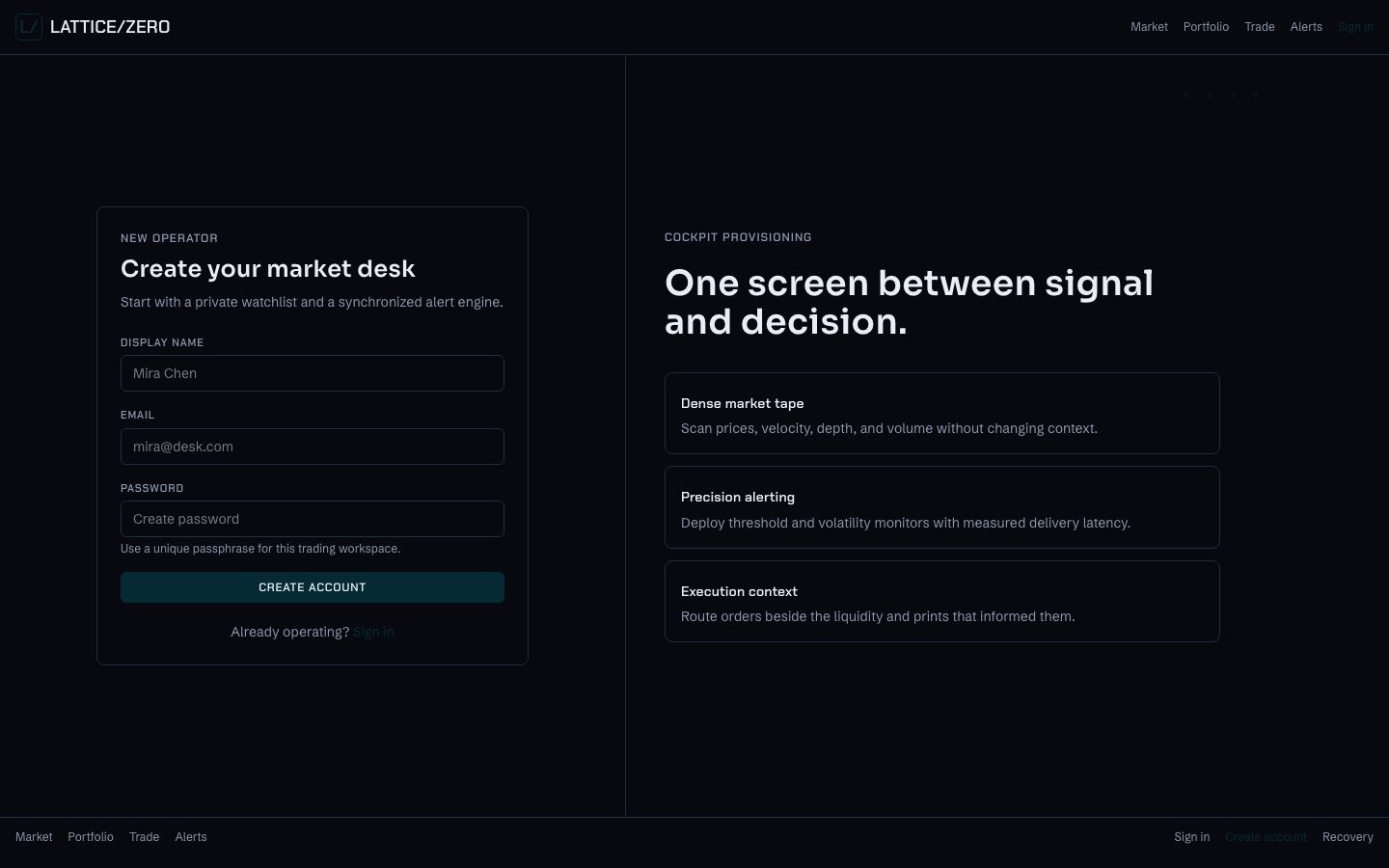 Crypto Price Tracker Template — signup page screenshot