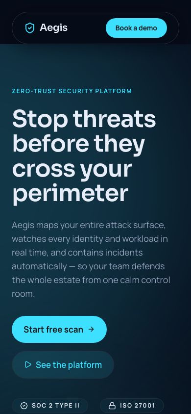 Cybersecurity Website Template — responsive mobile layout