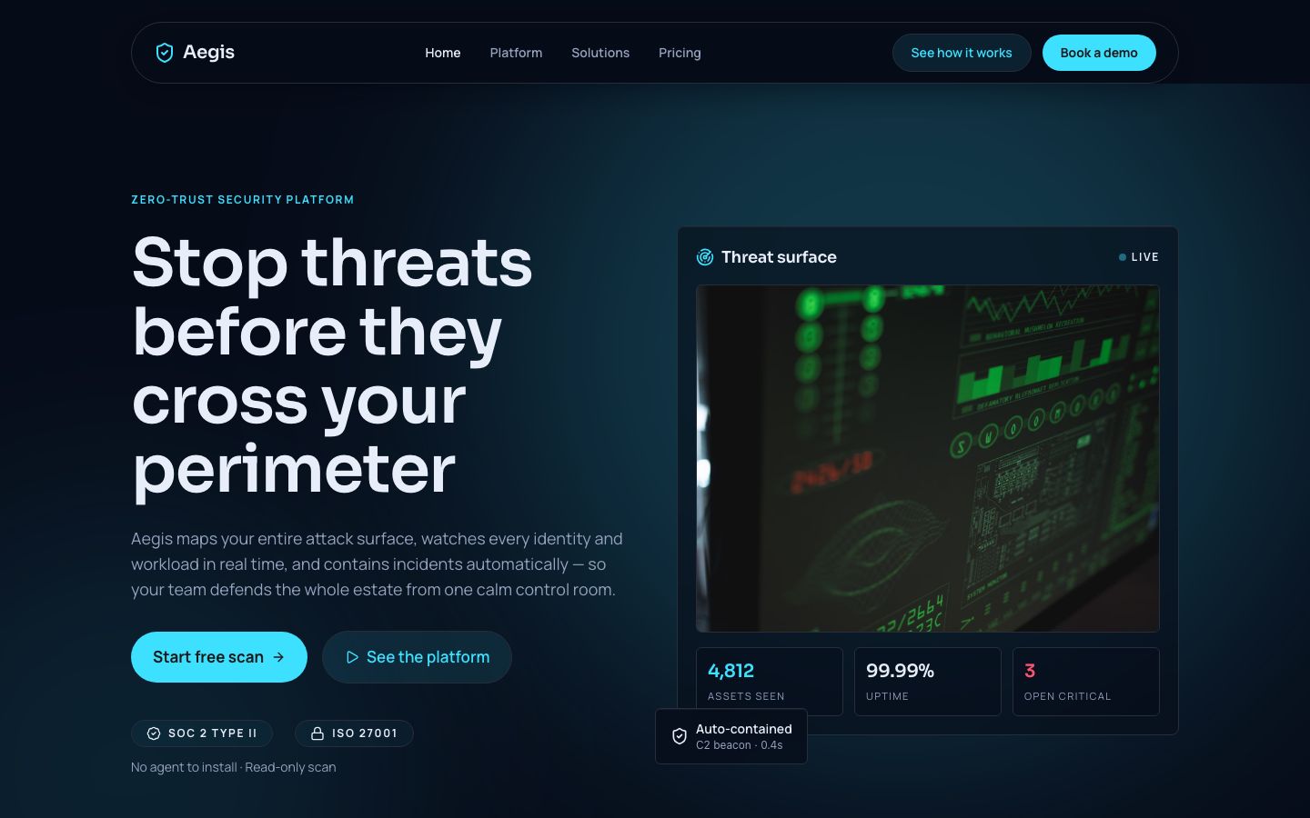 Cybersecurity Website Template — home page screenshot