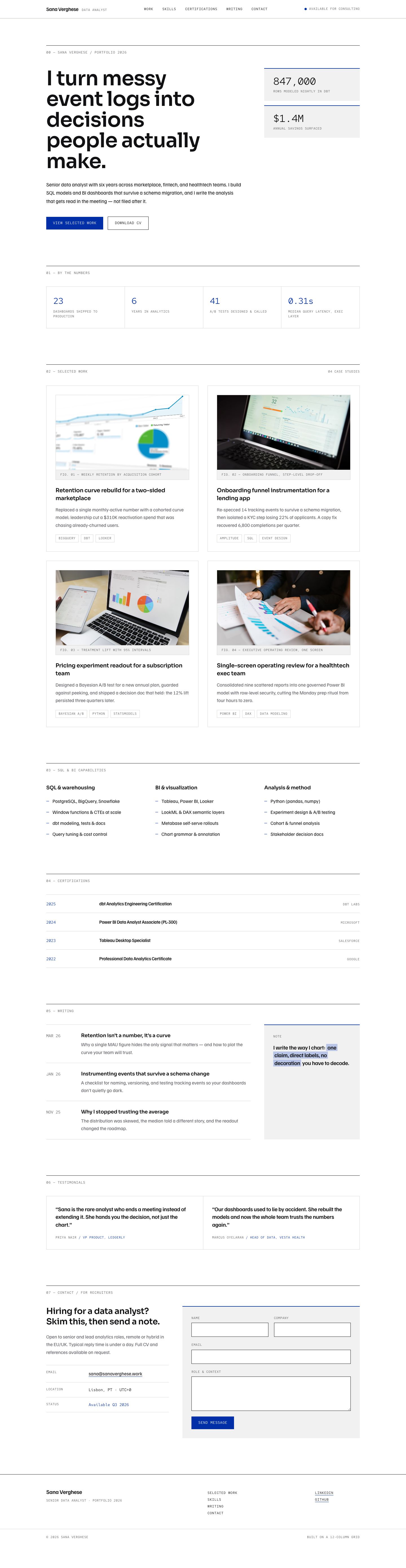 Data Analyst Portfolio Template — full page preview