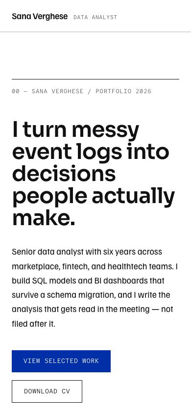 Data Analyst Portfolio Template — responsive mobile layout