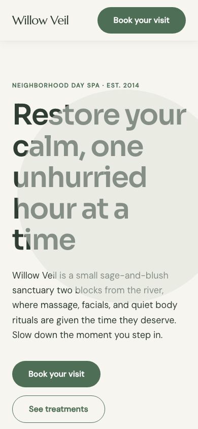 Day Spa Website Template — responsive mobile layout