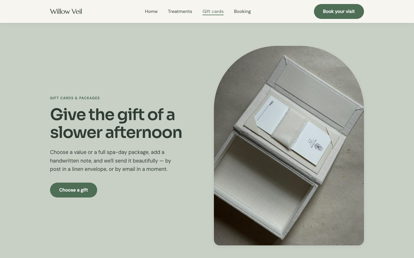 Day Spa Website Template — gift cards page screenshot