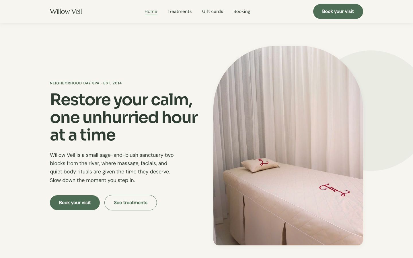 Day Spa Website Template — home page screenshot