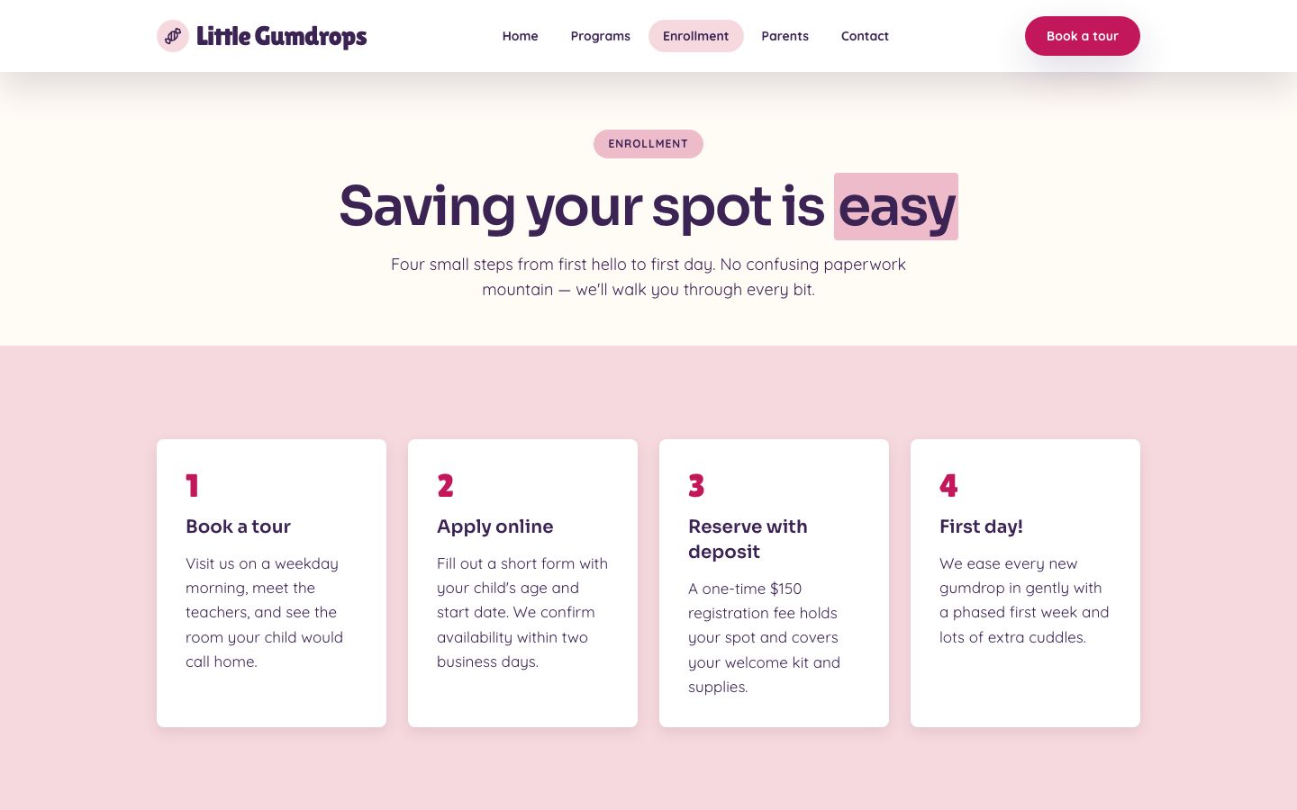 Daycare Website Template — enrollment page screenshot