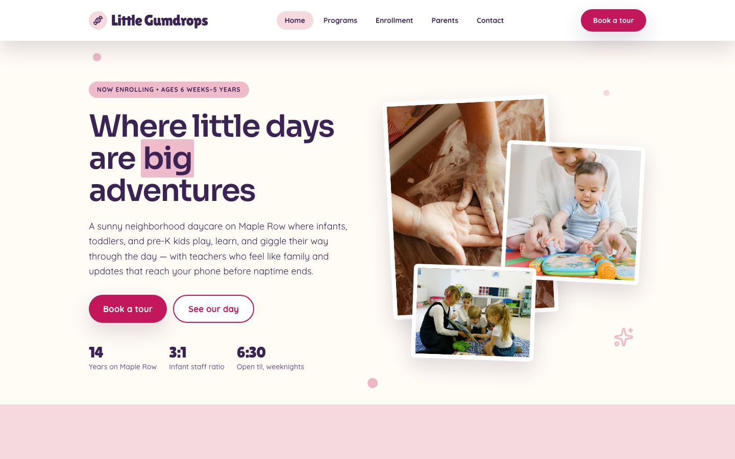 Daycare Website Template — home page screenshot