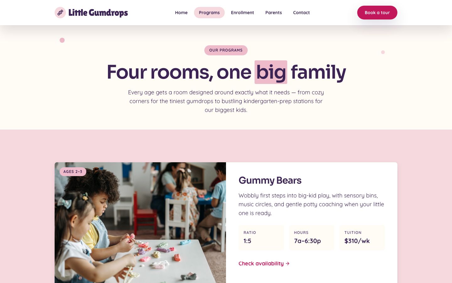 Daycare Website Template — programs page screenshot